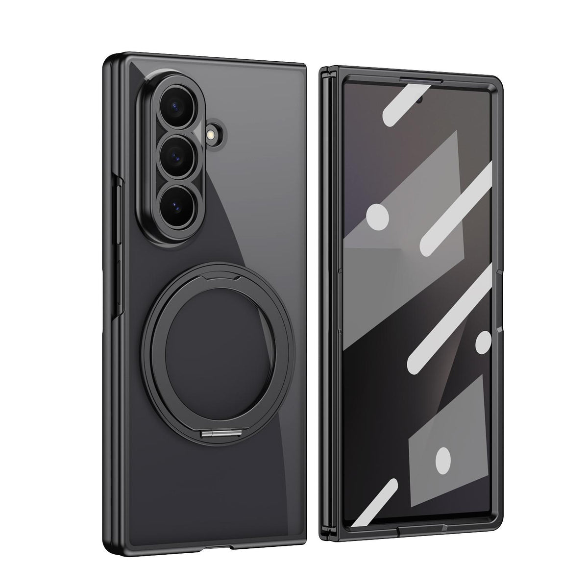 For Galaxy Z Fold5 Clear Plated Magnetic Ring Holder Integrated Film Phone Case - Black - EDA009724104D