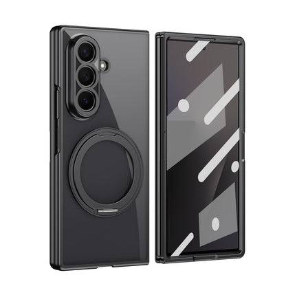 For Galaxy Z Fold5 Clear Plated Magnetic Ring Holder Integrated Film Phone Case - Black - EDA009724104D
