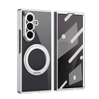 For Galaxy Z Fold5 Clear Plated Magnetic Ring Holder Integrated Film Phone Case - Silver - EDA009724104E