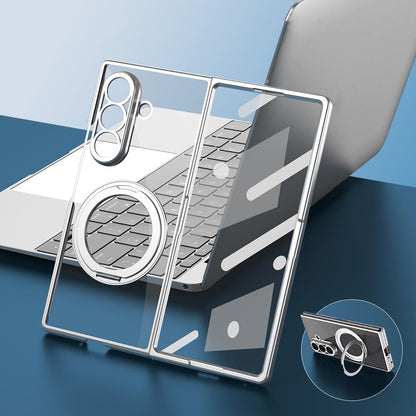For Galaxy Z Fold5 Clear Plated Magnetic Ring Holder Integrated Film Phone Case - Silver - EDA009724104E