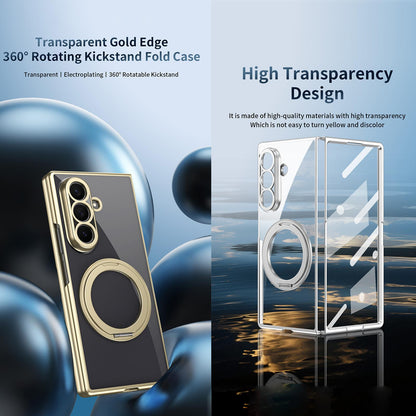 For Galaxy Z Fold5 Clear Plated Magnetic Ring Holder Integrated Film Phone Case - Gold - EDA009724104A