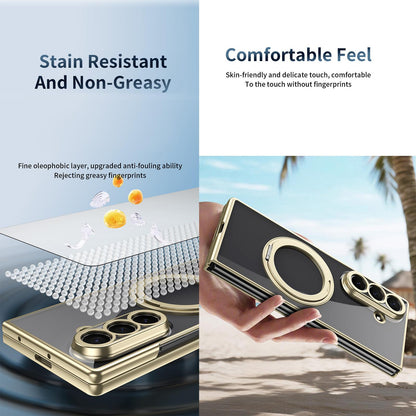 For Galaxy Z Fold5 Clear Plated Magnetic Ring Holder Integrated Film Phone Case - Gold - EDA009724104A