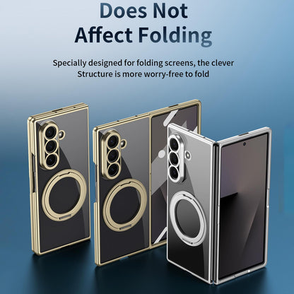 For Galaxy Z Fold5 Clear Plated Magnetic Ring Holder Integrated Film Phone Case - Gold - EDA009724104A