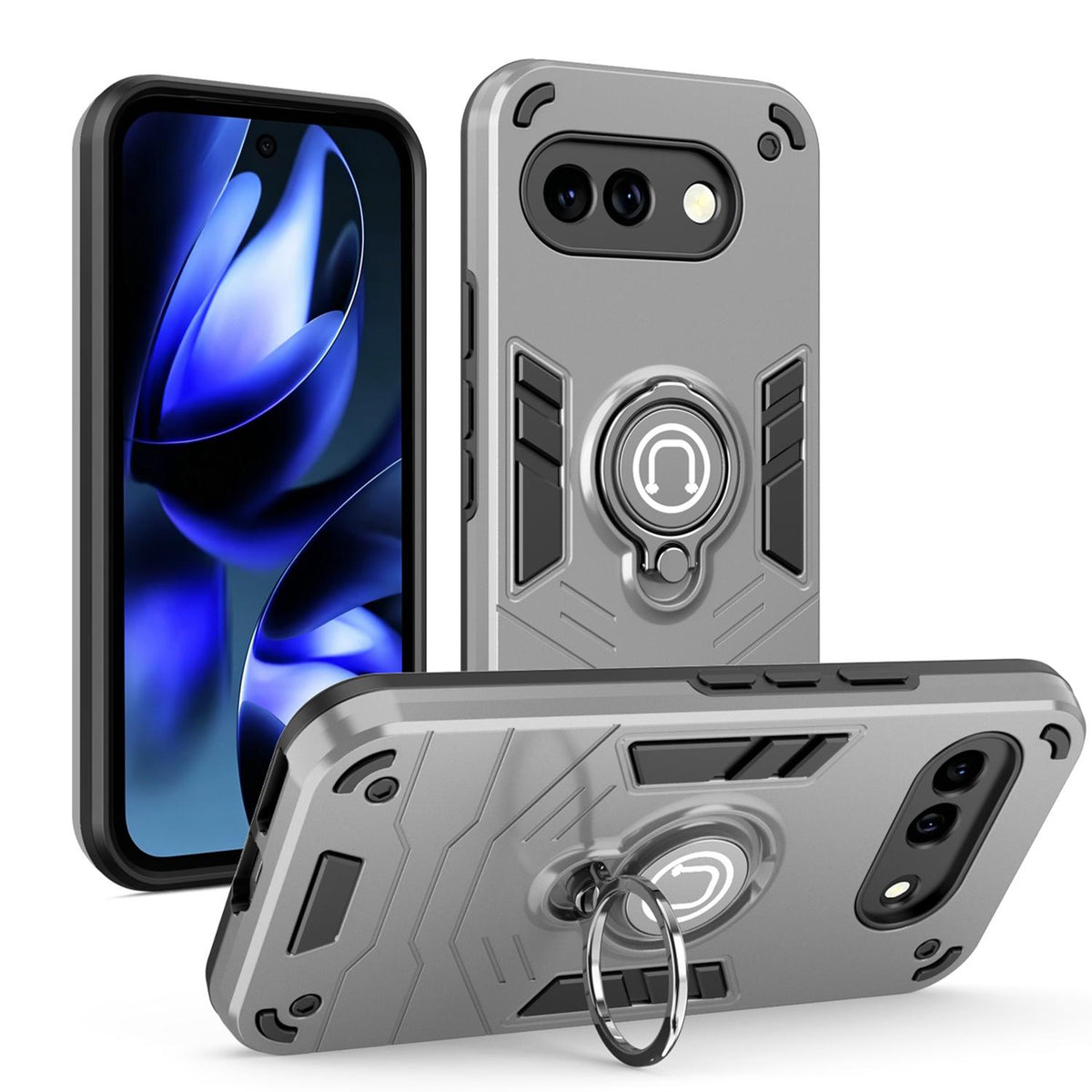 For Google Pixel 9a Ring Holder Phone Case - Grey - EDA009725701C