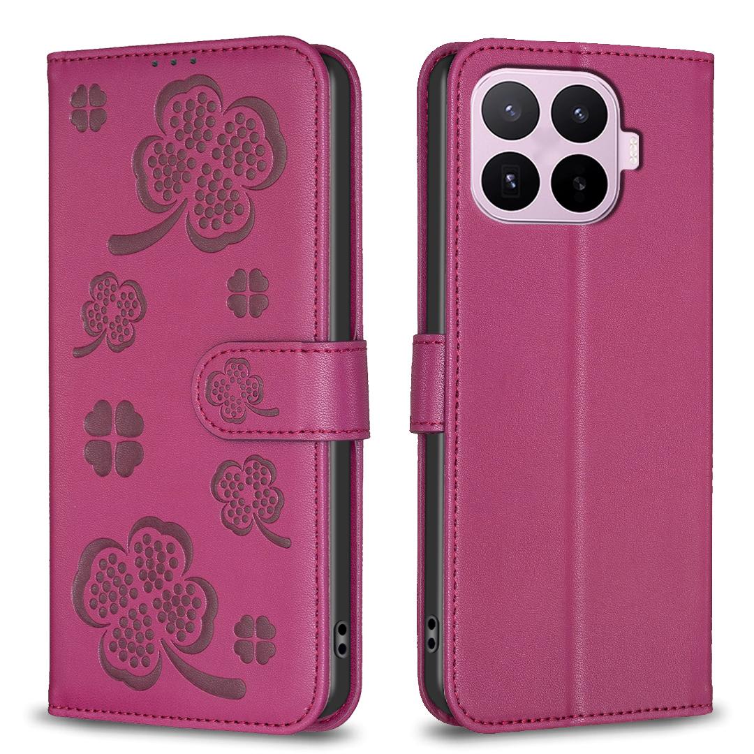 For Xiaomi 17T Pro 5G Four-leaf Embossed Leather Phone Case - Rose Red - EDA009728201A