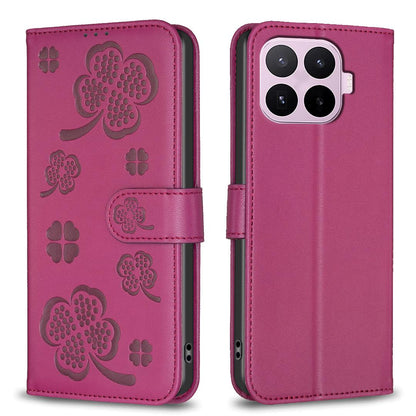 For Xiaomi 17T Pro 5G Four-leaf Embossed Leather Phone Case - Rose Red - EDA009728201A