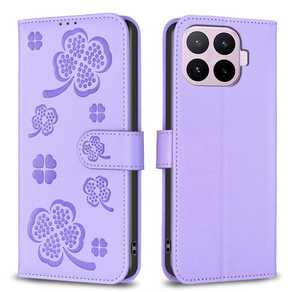 For Xiaomi 17T Pro 5G Four-leaf Embossed Leather Phone Case - Purple - EDA009728201D