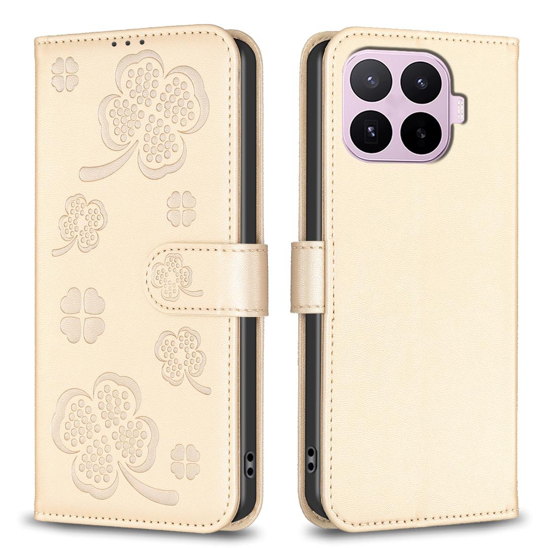 For Xiaomi 17T Pro 5G Four-leaf Embossed Leather Phone Case - Gold - EDA009728201E