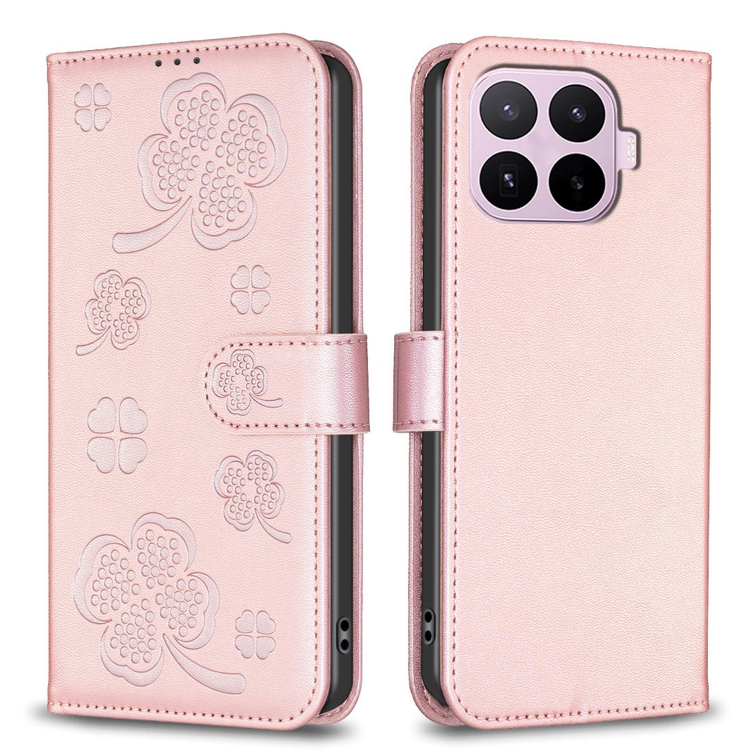 For Xiaomi 17T Pro 5G Four-leaf Embossed Leather Phone Case - Pink - EDA009728201F