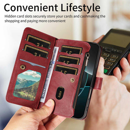 For Xiaomi Poco C95 Pro Mandala Embossed 9-Card Zipper RFID Vegan Leather Phone Case with Short Lanyard(Wine Red)