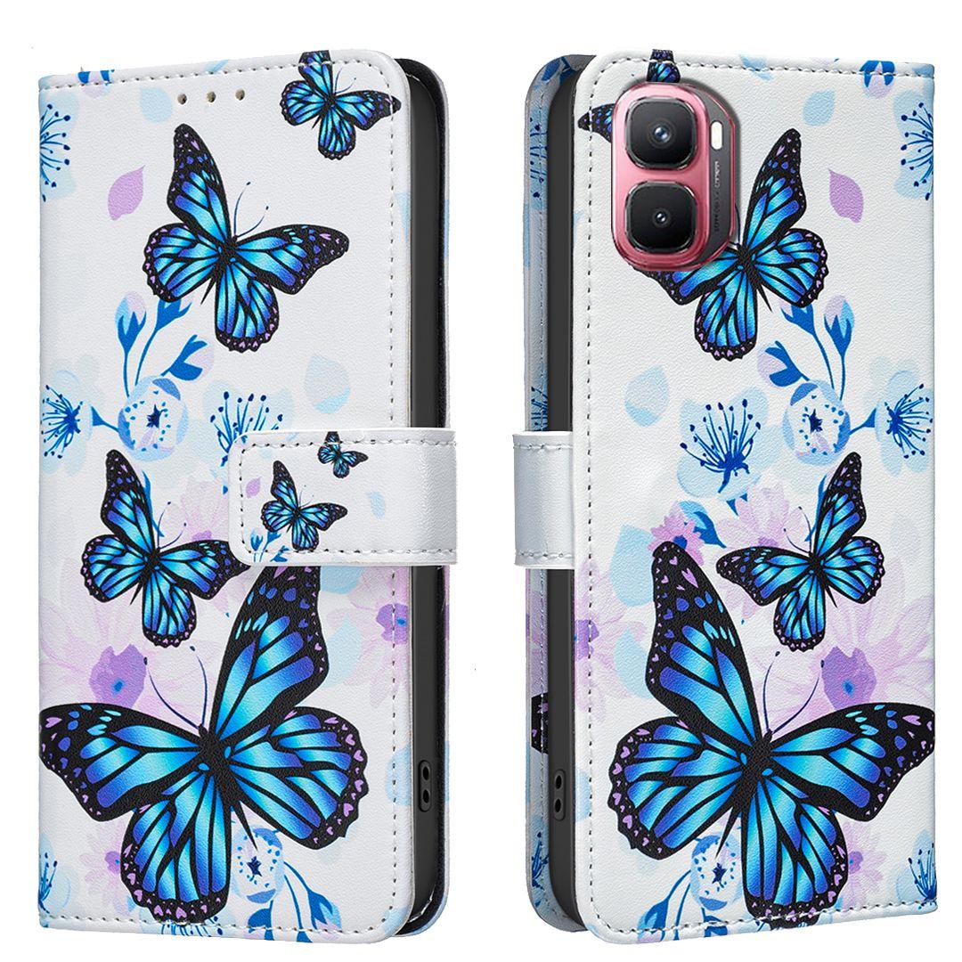 For Infinix GT 50 Pro 5G BF42 Color Painting Leather Phone Case - Blue Butterfly - EDA009731801H