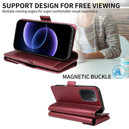 For Xiaomi Poco C95 Pro Multi Card Wallet Leather Phone Case with Strap(Red)