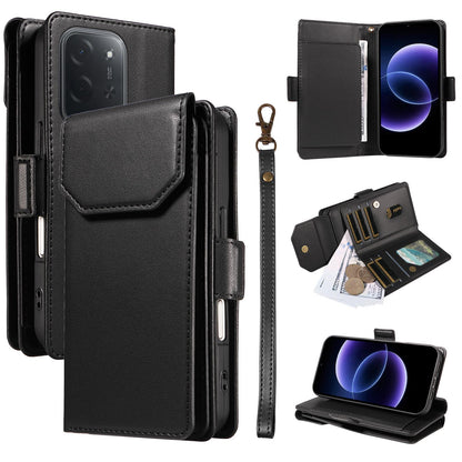 For Xiaomi Poco C95 Pro Multi Card Wallet Leather Phone Case with Strap(Black)
