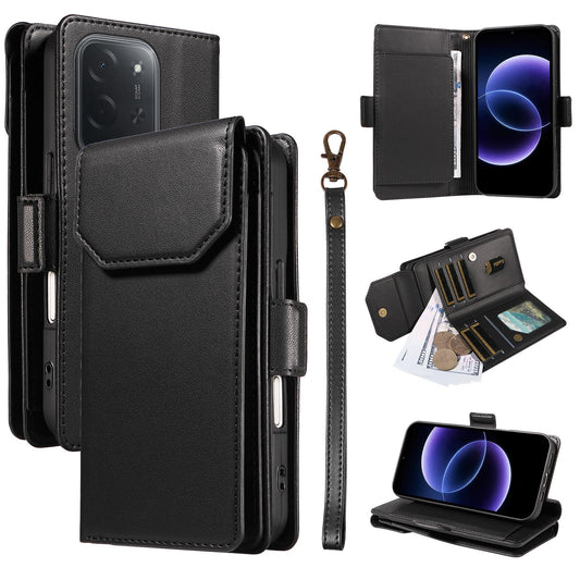 For Xiaomi Poco C95 Pro Multi Card Wallet Leather Phone Case with Strap(Black)