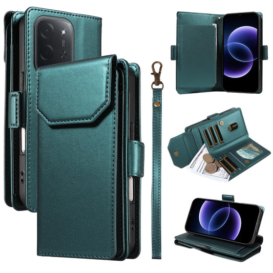 For Xiaomi Poco C95 Pro Multi Card Wallet Leather Phone Case with Strap(Green)