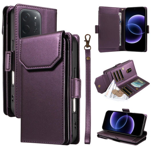 For Xiaomi Poco C95 Pro Multi Card Wallet Leather Phone Case with Strap(Purple)