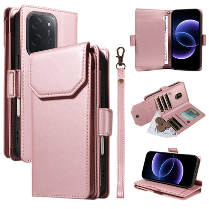For Xiaomi Poco C95 Pro Multi Card Wallet Leather Phone Case with Strap(Rose Gold)