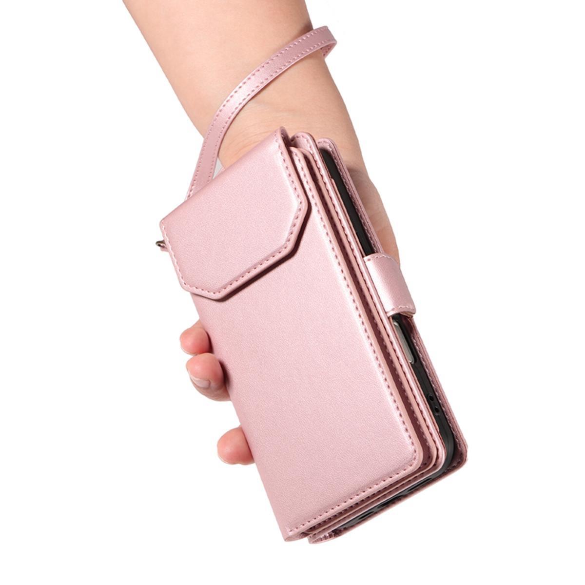 For Xiaomi Poco C95 Pro Multi Card Wallet Leather Phone Case with Strap(Rose Gold)
