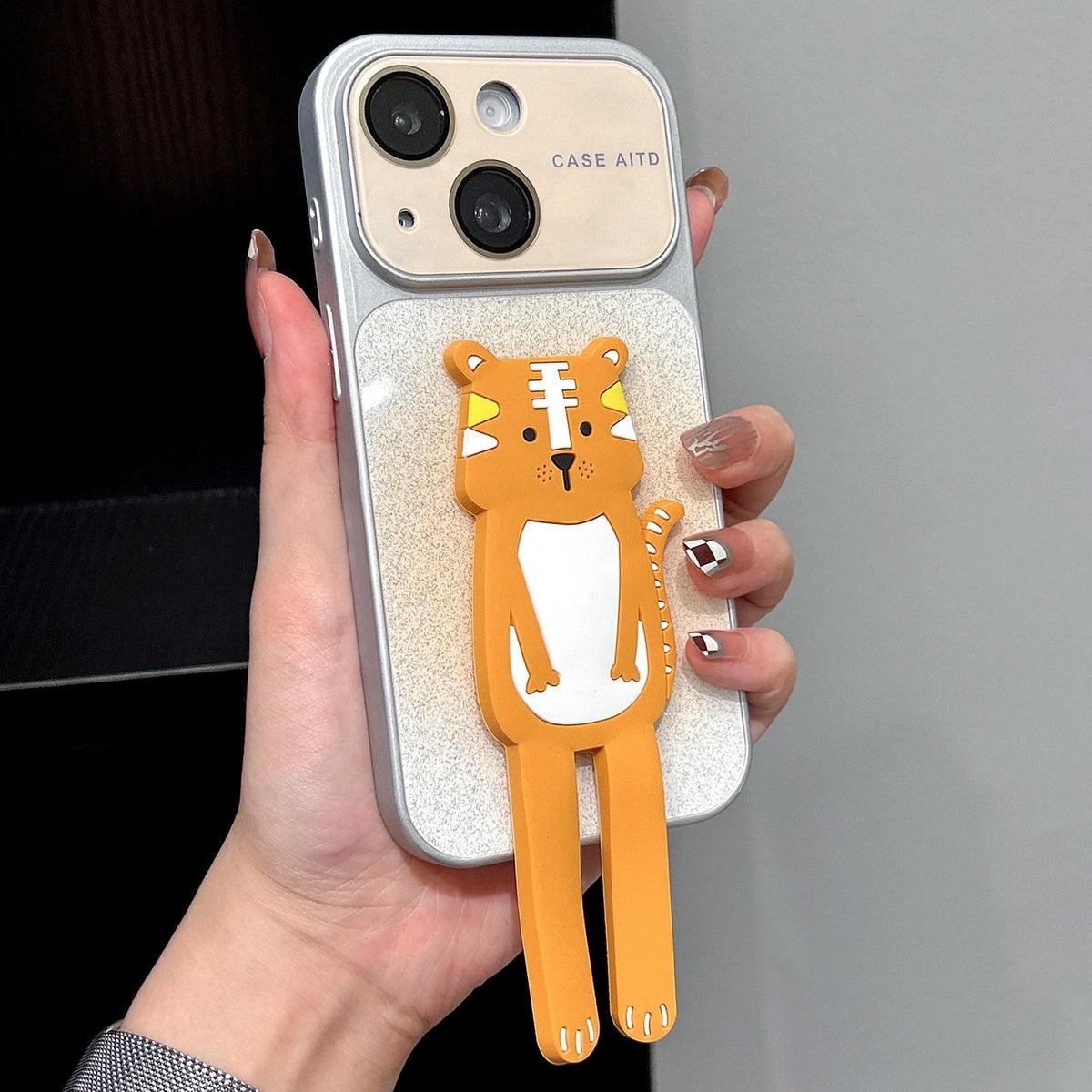 For iPhone 15 Gradient Sparkly Glitter Animal Holder Phone Case - Yellow - EDA009732807A