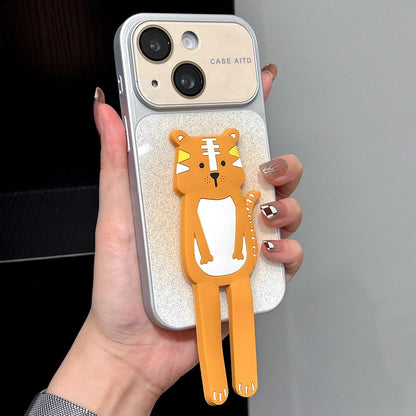 For iPhone 15 Gradient Sparkly Glitter Animal Holder Phone Case - Yellow - EDA009732807A