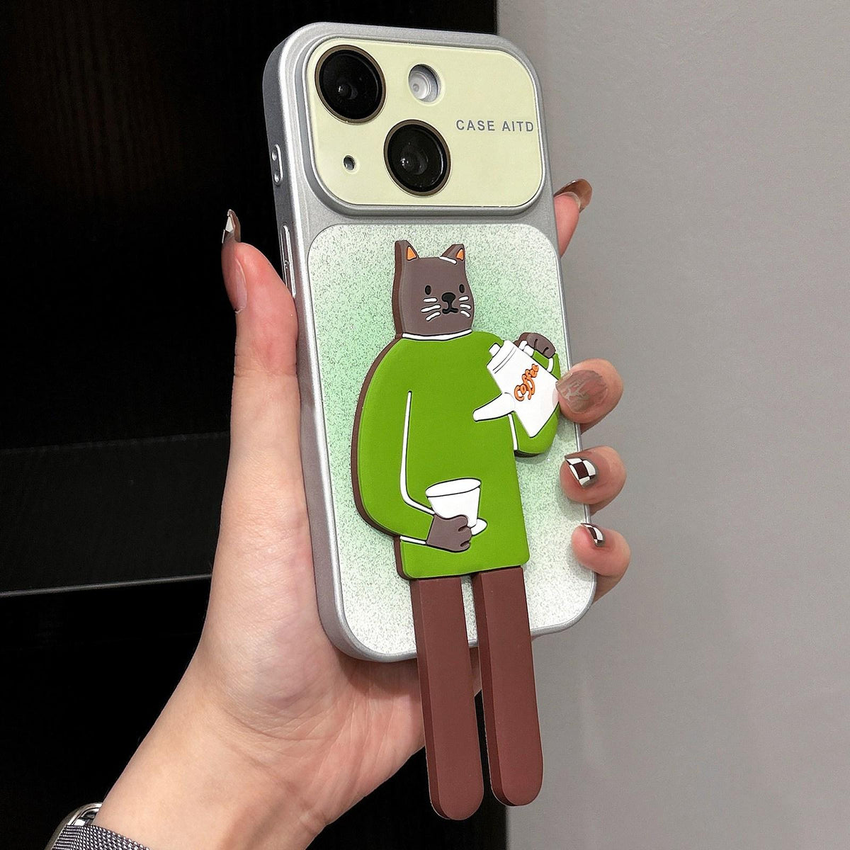 For iPhone 15 Gradient Sparkly Glitter Animal Holder Phone Case - Green - EDA009732807C