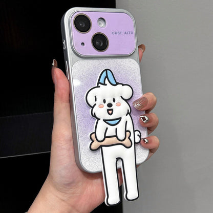 For iPhone 15 Gradient Sparkly Glitter Animal Holder Phone Case - Purple - EDA009732807D