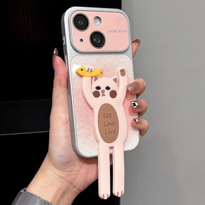For iPhone 15 Gradient Sparkly Glitter Animal Holder Phone Case - Pink - EDA009732807F
