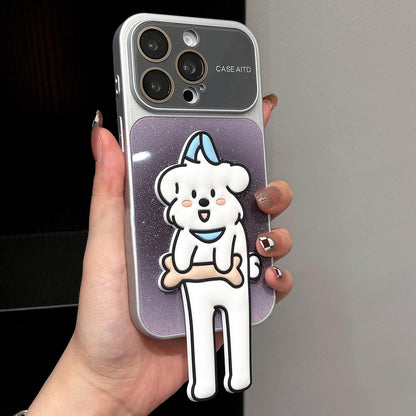 For iPhone 15 Pro Gradient Sparkly Glitter Animal Holder Phone Case - Black - EDA009732808E