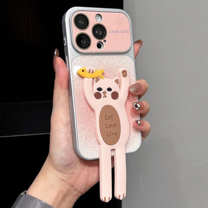 For iPhone 15 Pro Gradient Sparkly Glitter Animal Holder Phone Case - Pink - EDA009732808F