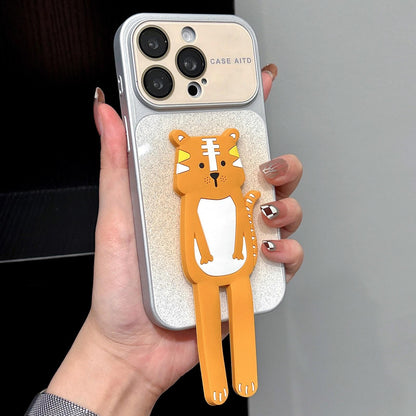For iPhone 15 Pro Max Gradient Sparkly Glitter Animal Holder Phone Case - Yellow - EDA009732809A