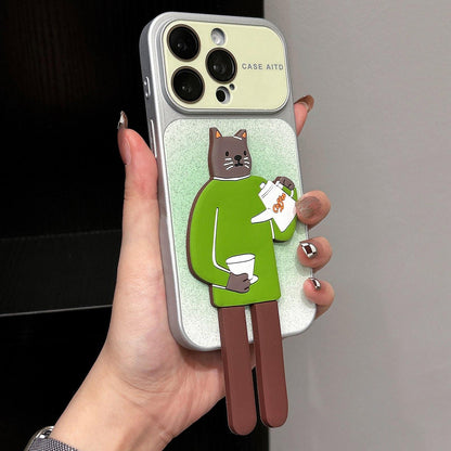 For iPhone 15 Pro Max Gradient Sparkly Glitter Animal Holder Phone Case - Green - EDA009732809C