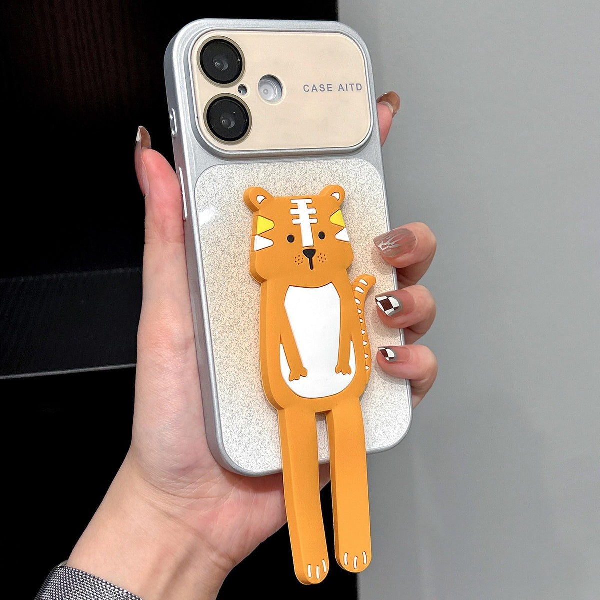 For iPhone 16 Gradient Sparkly Glitter Animal Holder Phone Case - Yellow - EDA009732810A