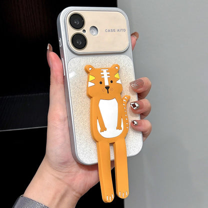 For iPhone 16 Gradient Sparkly Glitter Animal Holder Phone Case - Yellow - EDA009732810A