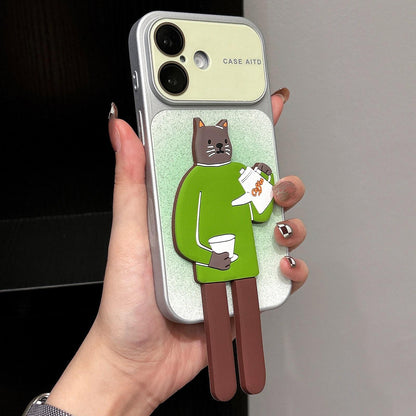 For iPhone 16 Gradient Sparkly Glitter Animal Holder Phone Case - Green - EDA009732810C