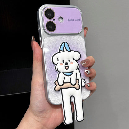 For iPhone 16 Gradient Sparkly Glitter Animal Holder Phone Case - Purple - EDA009732810D