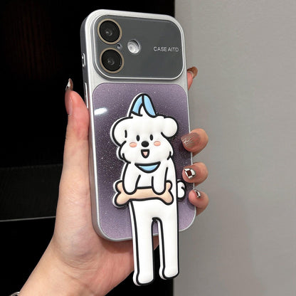 For iPhone 16 Gradient Sparkly Glitter Animal Holder Phone Case - Black - EDA009732810E