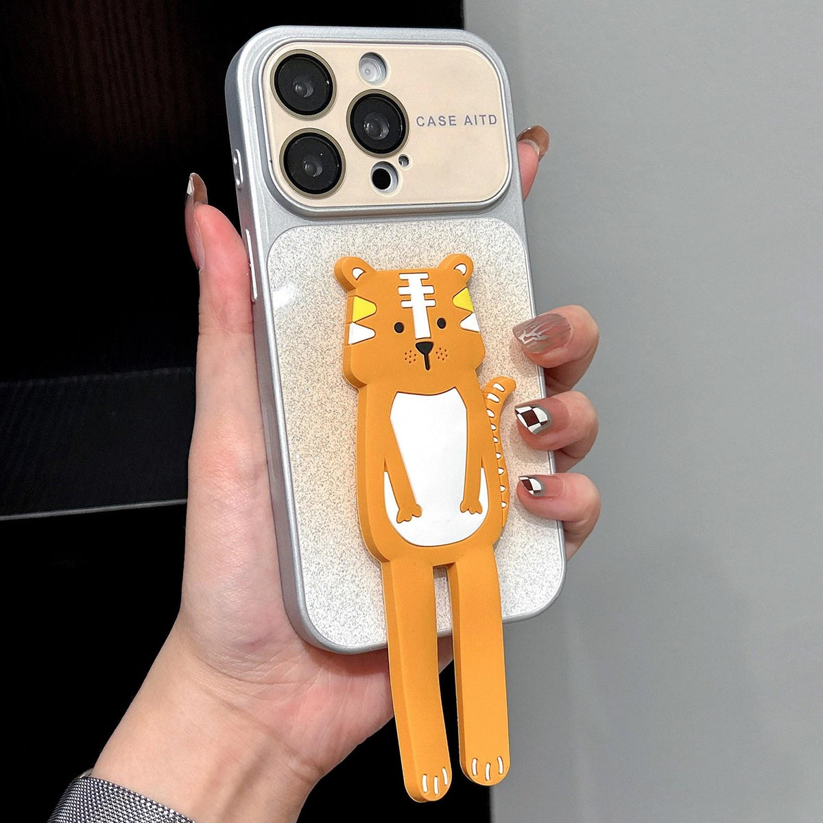 For iPhone 16 Pro Gradient Sparkly Glitter Animal Holder Phone Case - Yellow - EDA009732811A
