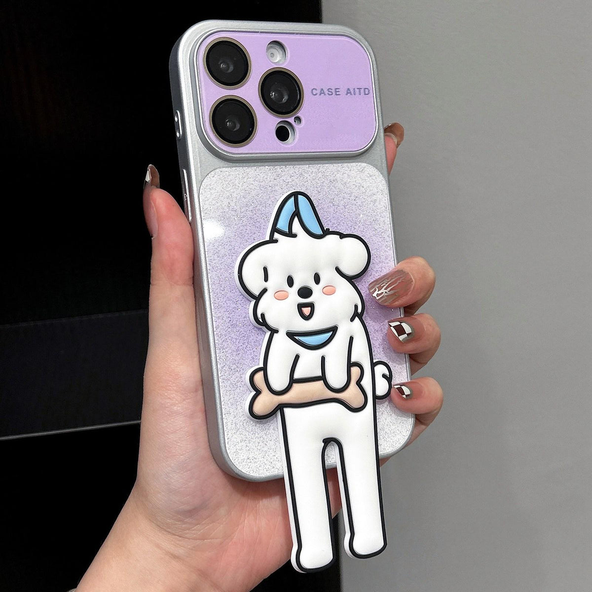 For iPhone 16 Pro Gradient Sparkly Glitter Animal Holder Phone Case - Purple - EDA009732811D