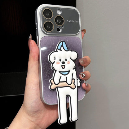For iPhone 16 Pro Gradient Sparkly Glitter Animal Holder Phone Case - Black - EDA009732811E