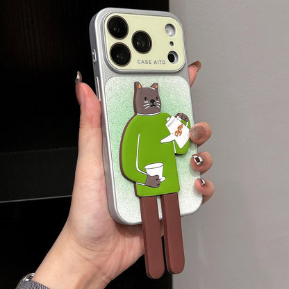 For iPhone 17 Pro Gradient Sparkly Glitter Animal Holder Phone Case - Green - EDA009732814C