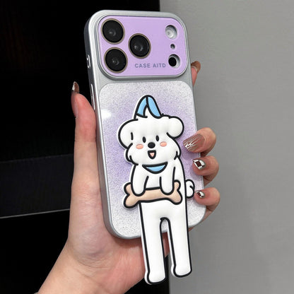 For iPhone 17 Pro Gradient Sparkly Glitter Animal Holder Phone Case - Purple - EDA009732814D