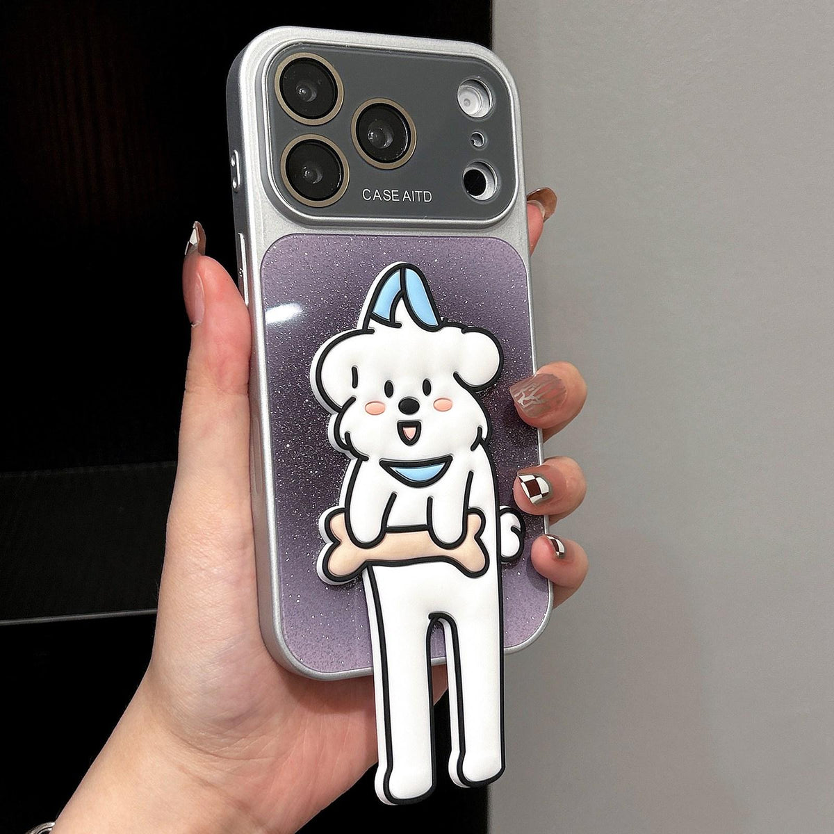 For iPhone 17 Pro Gradient Sparkly Glitter Animal Holder Phone Case - Black - EDA009732814E