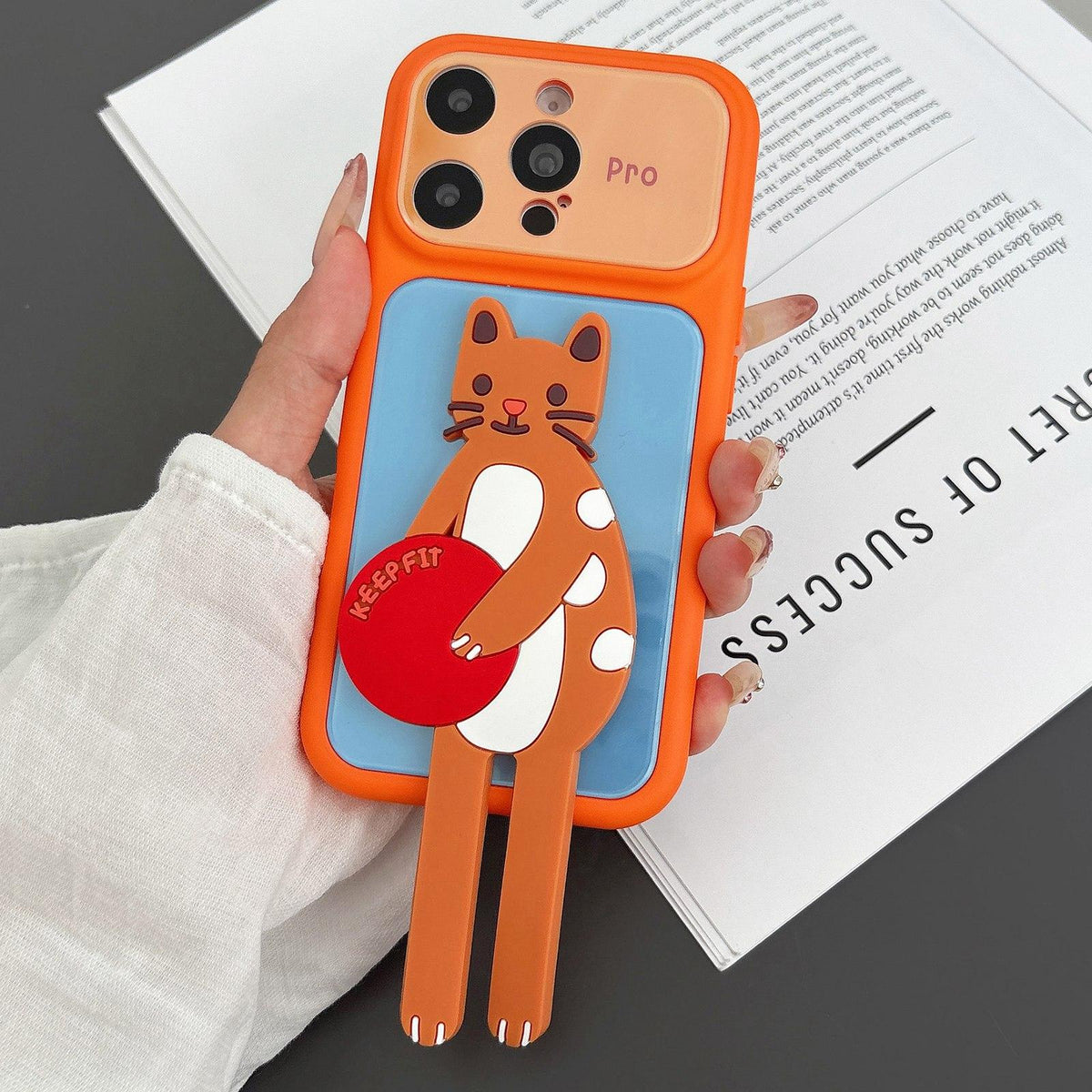 For iPhone 13 Pro Color Block Animal Holder Phone Case - Blue Orange - EDA009733002D