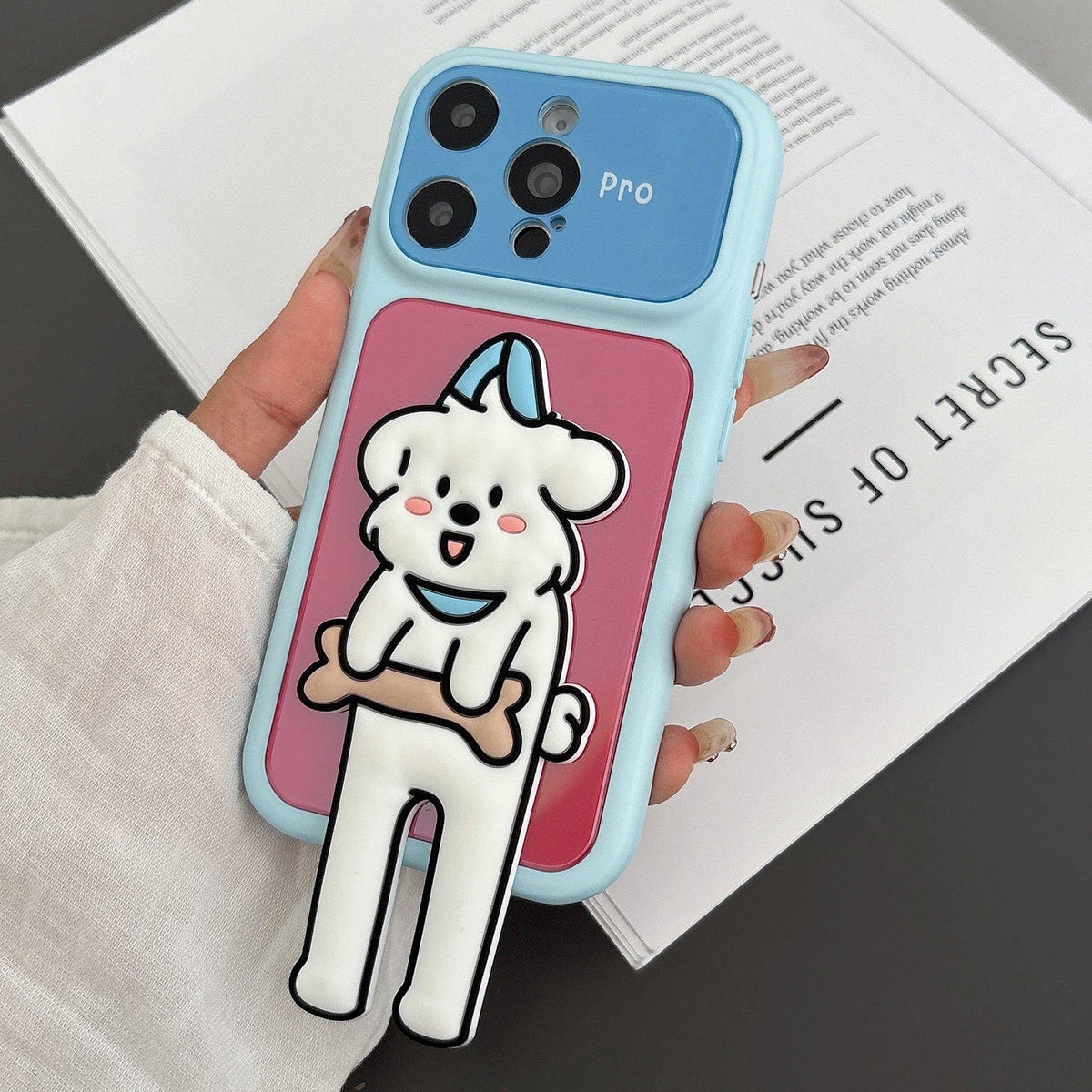 For iPhone 13 Pro Color Block Animal Holder Phone Case - Red Blue - EDA009733002E