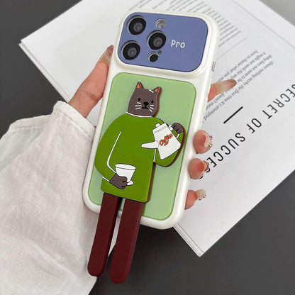 For iPhone 14 Pro Color Block Animal Holder Phone Case - Green White - EDA009733005F