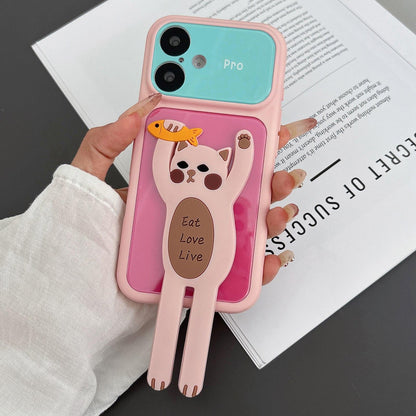 For iPhone 16 Color Block Animal Holder Phone Case - Rose Red Pink - EDA009733010C