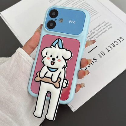 For iPhone 16 Color Block Animal Holder Phone Case - Red Blue - EDA009733010E