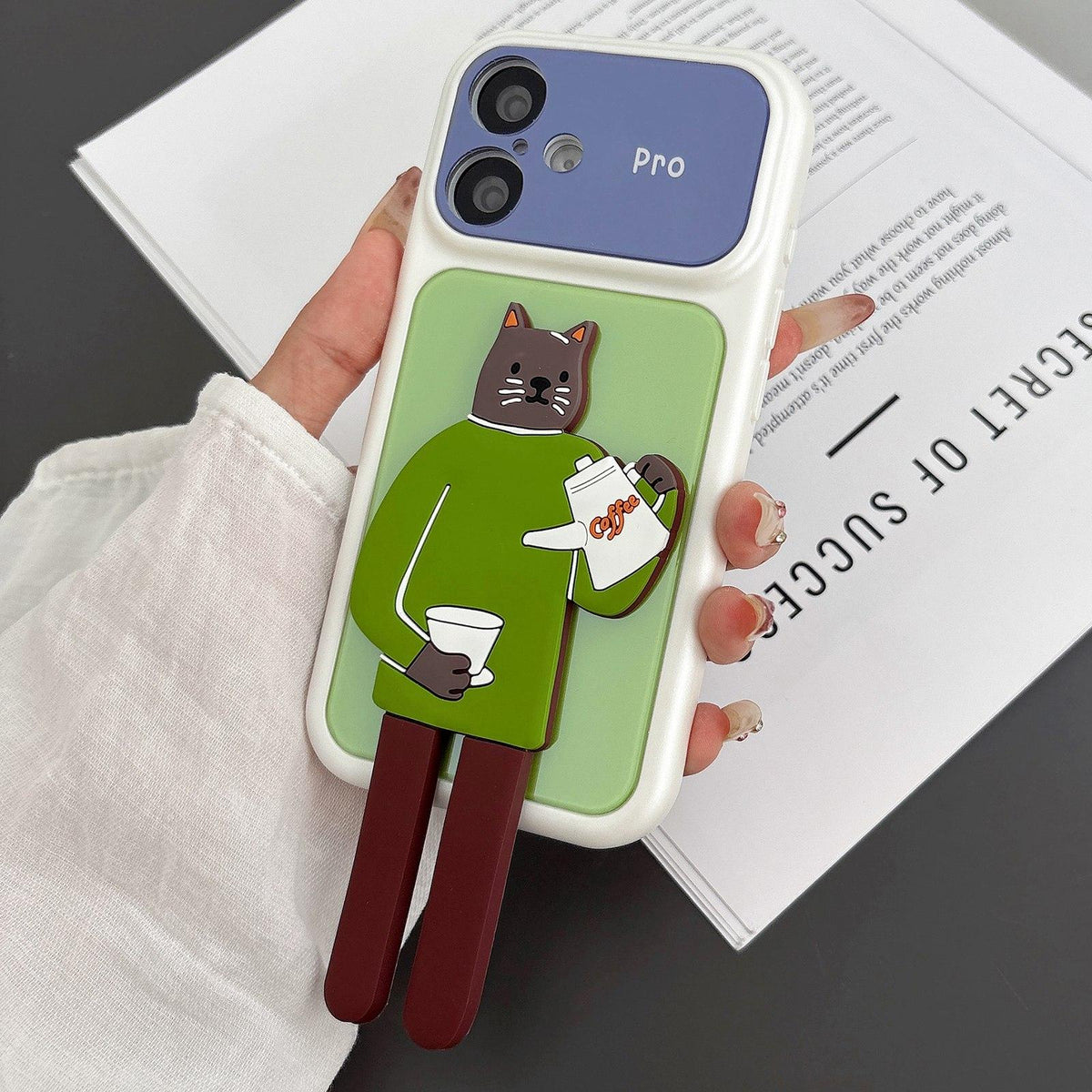 For iPhone 16 Color Block Animal Holder Phone Case - Green White - EDA009733010F