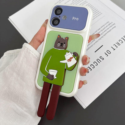 For iPhone 16 Color Block Animal Holder Phone Case - Green White - EDA009733010F