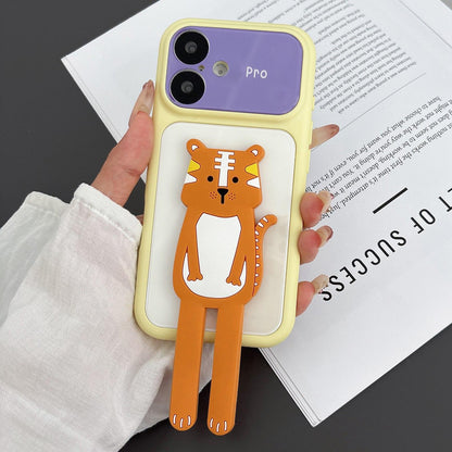 For iPhone 17 Color Block Animal Holder Phone Case - White Yellow - EDA009733013B